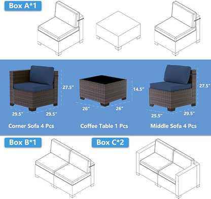 Outdoor Patio Furniture Set, 9 Pieces Outdoor Sectional Furniture Patio Set - Image 7