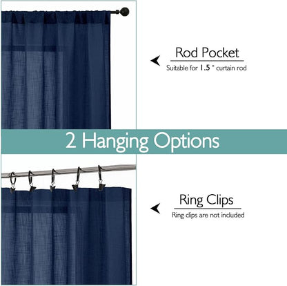 Chyhomenyc Navy Blue Semi Sheer Curtains 54 Inch Length - Image 4