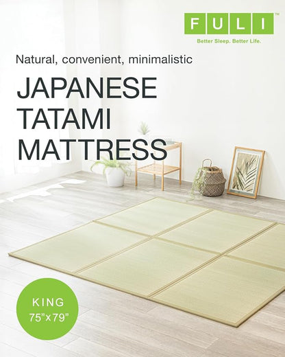 FULI Japanese Tatami Mattress, Foldable Igusa Rush Grass Tatami Rug, Natural - Image 3