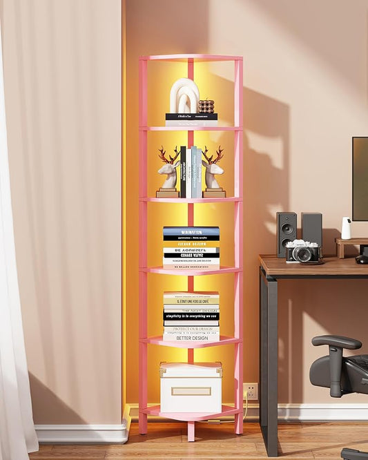TUTOTAK Corner Shelf with LED Light, 6-Tier Corner Bookshelf by ChoosetutotakFurnitureBuildYourCozyHome