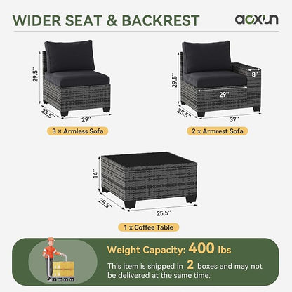 Aoxun Patio Furniture Set, Widen Armrests Wicker Outdoor Sectional - Image 6