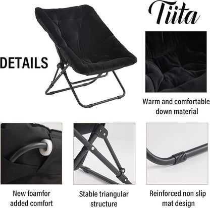 Tiita Folded Chair with Ottoman, Soft Faux Fur Oversized Folding Accent Chair - Image 4