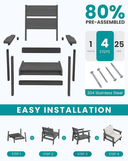 SERWALL Outdoor Patio Furniture Set, 5 Piece HDPE Patio Conversation Sets - Image 7