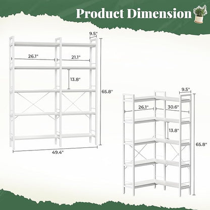Huuger 5 Tier Bookshelf, L Shaped Corner Bookshelf - Image 2