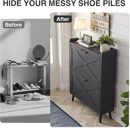 Barnyatoh Shoe Storage Cabinet, Farmhouse Shoe Organizer - Image 4