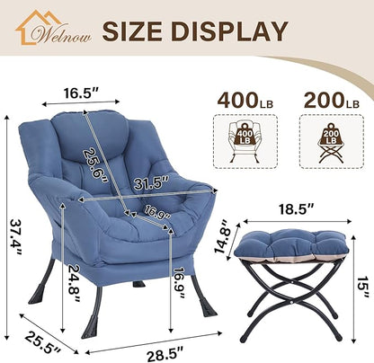 Welnow Lazy Chair with Ottoman, Modern Accent Chair with Armrests and a Side - Image 3