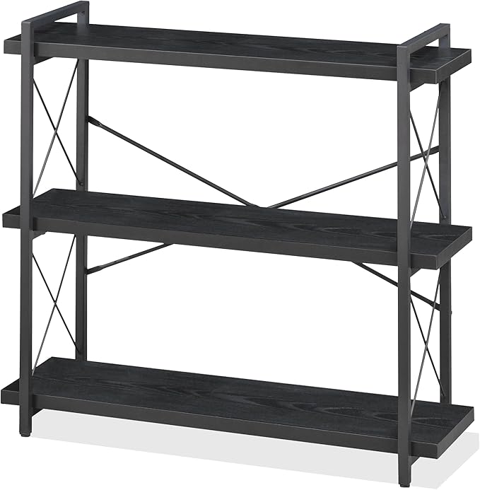 HCHQHS Bookshelf, 3-Tier Industrial Bookcase, Freestanding Horizontal by HCHQHS