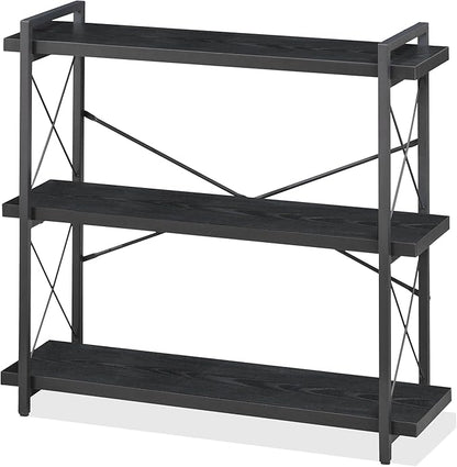 HCHQHS Bookshelf, 3-Tier Industrial Bookcase, Freestanding Horizontal by HCHQHS