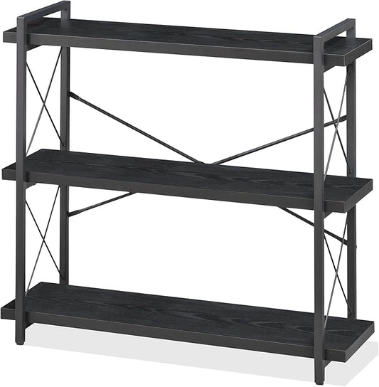 HCHQHS Bookshelf, 3-Tier Industrial Bookcase, Freestanding Horizontal by HCHQHS