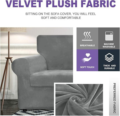 ZNSAYOTX Luxury Velvet Couch Cover 4 Piece Stretch Sofa Covers - Image 3