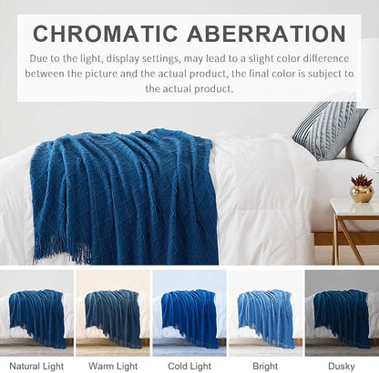 BOURINA Royal Blue Throw Blanket 50x60 Inches Throw Textured Solid Soft Sofa - Image 7