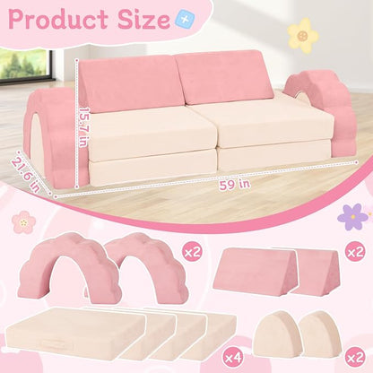 10-Piece Mini Kids Play Couch, Modular Flower Foam Sofa - Image 2