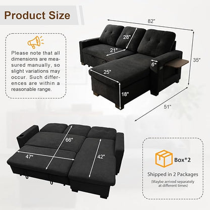 KCGKCG 82" L Shaped Sleeper Sofa Bed, Pull Out Sectional Couch - Image 2