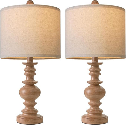 BOBOMOMO 20" Rustic Bedside Lamps Set of 2- Vintage Resin Table Lamps - Image 8