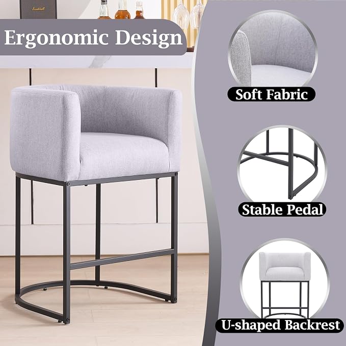 ClinQ 26" H Counter Height Bar Stools Set of 3, Modern Barrel Counter Stools - Image 3