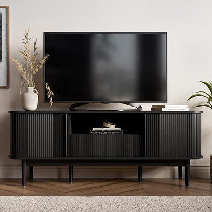 MAISONARIA 63" Black TV Stand, Fluted Entertainment Center - Image 2