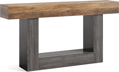 LITTLE TREE 63 Inches Long Console Table, 2-Tier Farmhouse Sofa Table Behind - Image 9