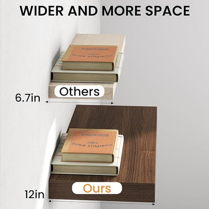 36Inch Walnut Floating Shelves for Wall, 12 Inch Deep Shelves for Bedroom - Image 5