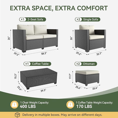 Aoxun 7 Piece Outdoor Patio Furniture Set 6 Seats, Outdoor Sectional - Image 2