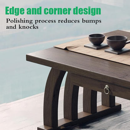 Portable Japanese Floor Table, Wooden Rectangular Coffee Table - Image 3