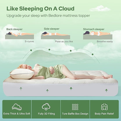 BEDLORE King Mattress Topper Viscose Derived from Bamboo, Thick Pillow Top - Image 4