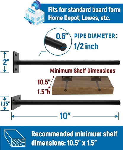 LEOPO 6-Pack 10 inch Floating Shelf Brackets, Hidden Shelf Bracket - Image 3