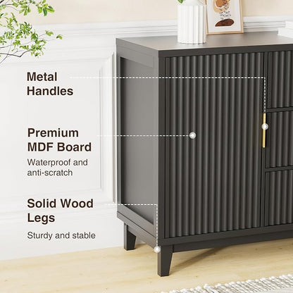 47.2" W Storage Cabinet with 3 Drawers, Fluted Buffet Cabinet with Storage - Image 5