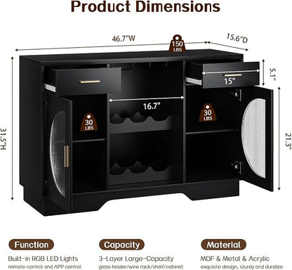 Wine Bar Cabinet with LED Light, Modern Liquor Cabinet Coffee Bar Cabinet - Image 2