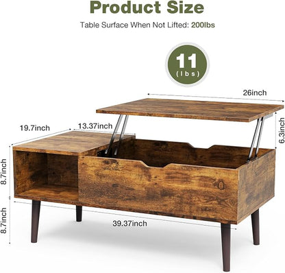 OLIXIS Wooden Coffee Table, Lift Top Coffee Table - Image 3