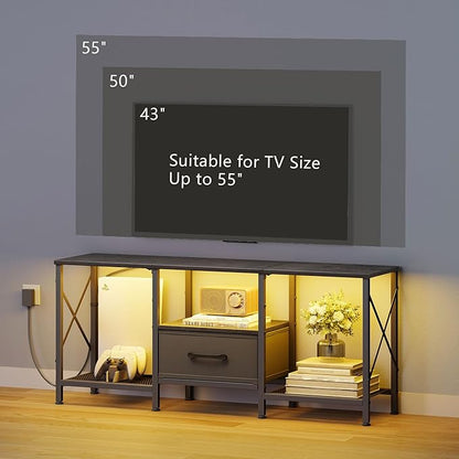 JARHETUN LED TV Stand with Fabric Drawer, Entertainment Center - Image 2