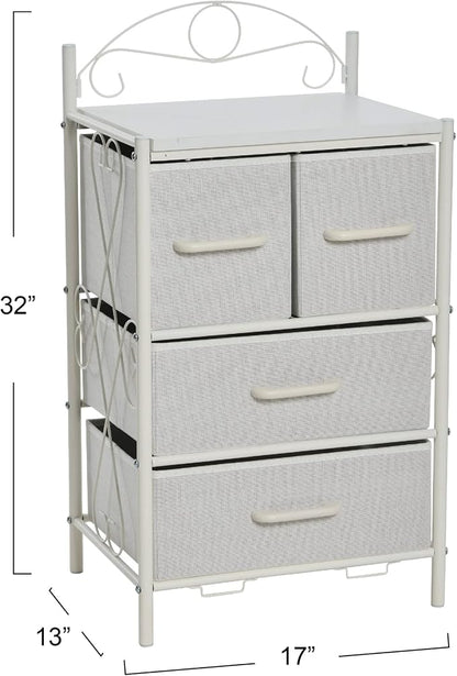 Household Essentials Scandinavian White Iron & Wood Four-Drawer Chest - Image 3