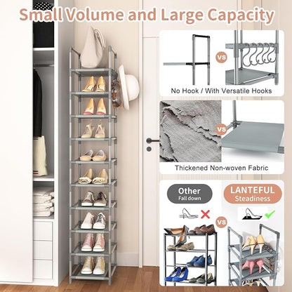 LANTEFUL Narrow Shoe Rack 10-Tier Tall Shoe Organizer Skinny Shoe Shelf Storage - Image 6