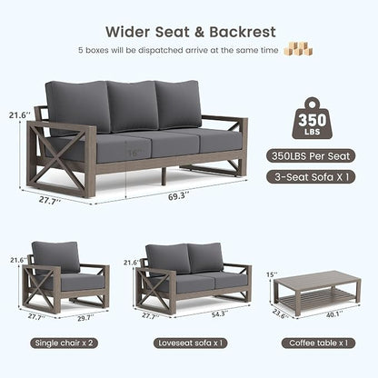 UDPATIO Aluminum Patio Furniture Set, Faux Wood Grain Modern Outdoor Furniture - Image 9