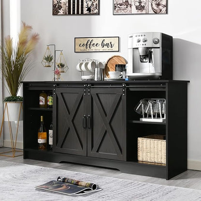 4 EVER WINNER Farmhouse Coffee Bar Cabinet, Buffet Cabinet by 4EVERWINNER