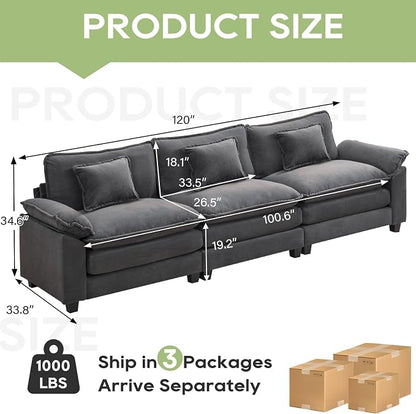 Oprisen 120" Modular Sectional Sofa, Comfy Cloud Couch Sectional Sofa, Velvet - Image 2