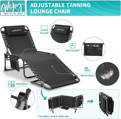 #WEJOY Folding Lounge Chair Outdoor, 5-Position Adjustable Sunbathing Tanning - Image 4