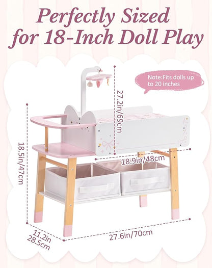 ROBOTIME 18 Inch Doll Changing Table, Wooden Baby Doll Bed - Image 7