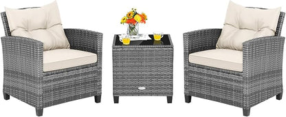 Tangkula 3 Pieces Patio Furniture Set, PE Rattan Wicker 3 Pcs Outdoor Sofa Set by TANGKULA