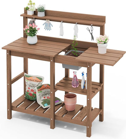 SERWALL Outdoor Potting Bench 2-Piece Set, Rot-Resistant HDPE Potting Table - Image 10