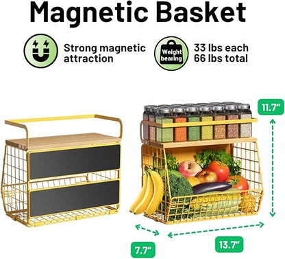 Magnetic Shelf for Fridge with Wood Lid, Fruit Potato and Onion Storage Bins - Image 5