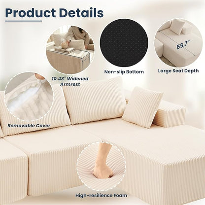 DUMOS 108” Modular Sectional Sofa, Cloud Sectional Couch - Image 3
