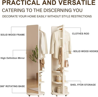 WoodsWhisper Full Length Mirror Coat Rack Solid Wood Floor Mirror 66"x12" Full - Image 5