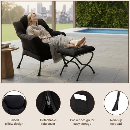 Welnow Lazy Chair with Ottoman, Modern Accent Chair with Armrests and a Side - Image 5