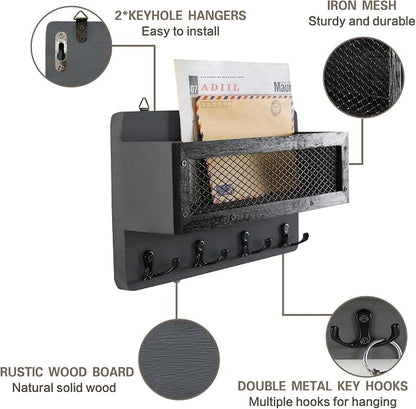ADIIL Mail and Key Holder for Wall Decorative, Wooden Wall Mount Key Rack - Image 4