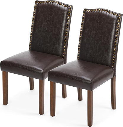 DUMOS Upholstered Dining Chairs，Set of 2 PU Leather Dining Room Kitchen Chair by DumosLifestyle