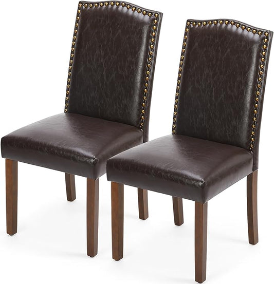 DUMOS Upholstered Dining Chairs，Set of 2 PU Leather Dining Room Kitchen Chair by DumosLifestyle