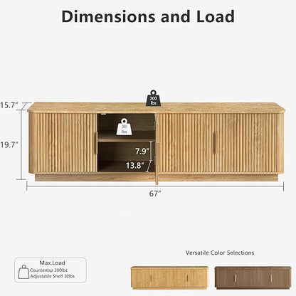 win2win 67" TV Stand for 80 Inch TV, Modern Fluted Entertainment Center - Image 2