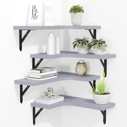 ROMGUAR CRAFT Corner Floating Shelves Wall Mounted Set of 4, Rustic Wood by ROMGUAR+CRAFT