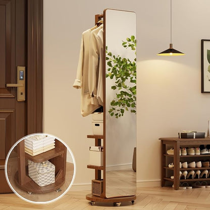 WoodsWhisper Full Length Mirror Coat Rack Solid Wood Floor Mirror 66"x12" Full - Image 7