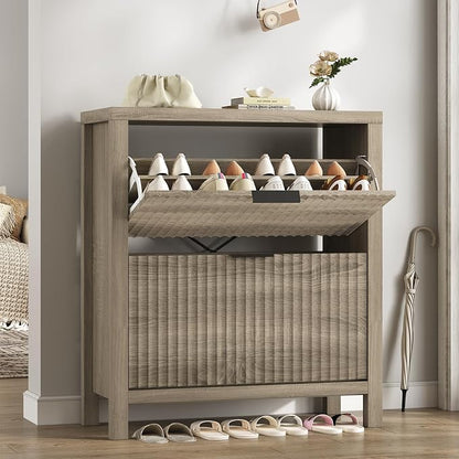 YOMILUVE Shoe Cabinet Storage for Entryway, Fluted Shoe Cabinet by YomiluveDesign